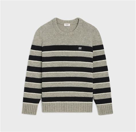 celine stripe knit|Crew neck striped sweater in double face silk and wool .